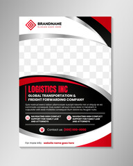 Wall Mural - logistic transport, global tansportation and freight forwarding company flyer template design on ver