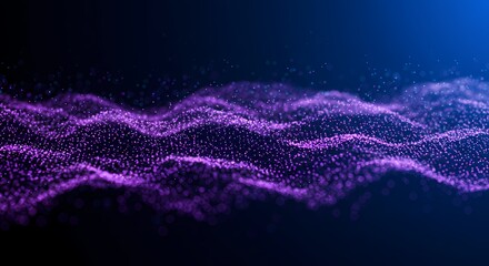 Wall Mural - Abstract purple wave of glowing particles on a dark blue gradient background
