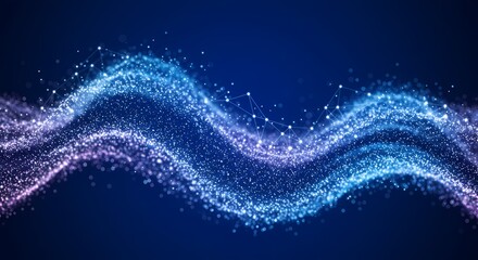 Wall Mural - Abstract Digital Waveform with Connected Dots and Glowing Particles on Dark Blue Background