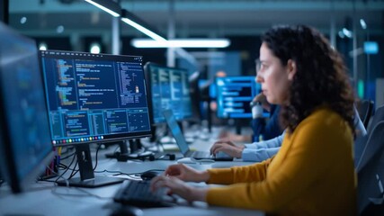 Female Coder Working on Computer at Night