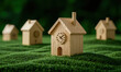 © AIPhoto - whimsical 3D village with wooden houses featuring clocks, symbolizing time flowing differently in each home
