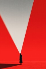 Wall Mural - a woman stands in front of a red wall with a white stripe