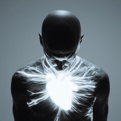 Wall Mural - a man's heart is glowing in a black and white photo