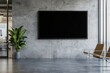 © inas - Blank black screen on concrete wall in modern office lobby with indoor plant and chairs