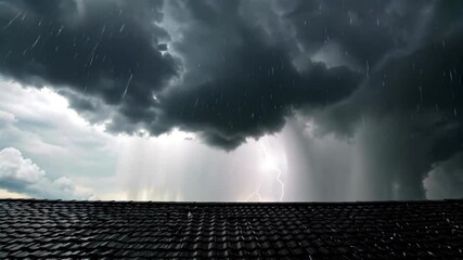 Wall Mural - a close up of a rain storm coming over a roof