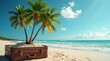 © Alex Pios - Tropical beach with palms inside a suitcase, perfect for travel, business, and real estate promotions. Escape, relax, and dream for next vacation or investment destination.