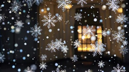 Wall Mural - snow flakes falling from the sky in front of a window