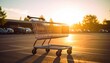 © lalala - Shopping Cart Silhouetted Against a Golden Sunset in a Parking Lot