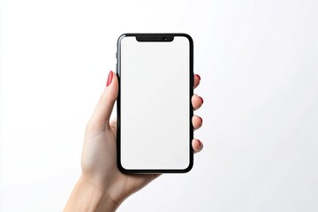 Vibrant Image of Woman Hand Holding Modern Black Smartphone,Isolated on White Background