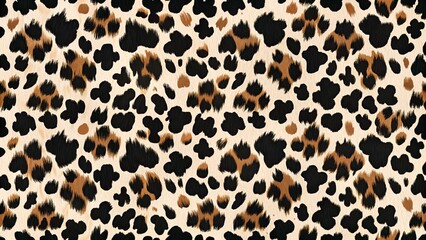 Wall Mural - Seamless Leopard Print Pattern with Black and Brown Spots on Beige Background