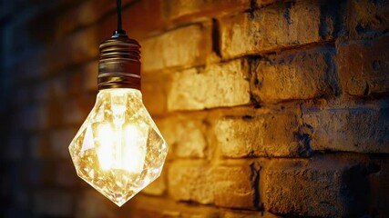 Wall Mural - a single light bulb hangs from a brick wall, with dark shadows surrounding it