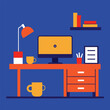 ©  Md. Nazmus Sakib - Office Workspace With Desktop And Cup Of Coffee Vector Illustration For Cozy Office