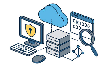 isometric 3d illustration of cloud server security program and network concept in a flat style