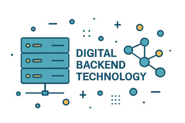 The concept of digital backend technology is represented by a particle background design