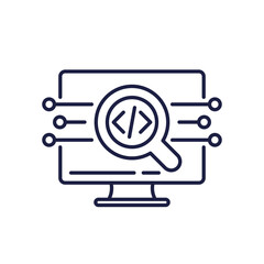 software code audit line icon with computer