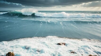Wall Mural - a peaceful scene of a large body of water meeting the rocky shore, perfect for use in travel or natu