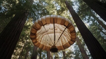 Wall Mural - A person is skydiving through trees, surrounded by nature