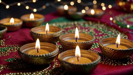 Wall Mural - candles are lit in a row on a red cloth