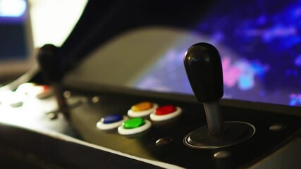 Vibrant Retro Arcade Machine with Joysticks and Buttons. Joystick on arcade video game machine.