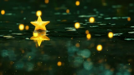 Wall Mural - a bright yellow star hovering above the surface of a calm body of water, perfect for use in designs 