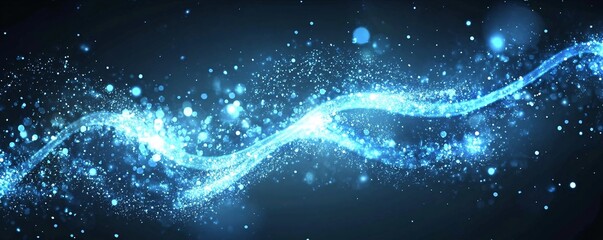 Wall Mural - Glowing blue light wave with sparkling particles on dark background