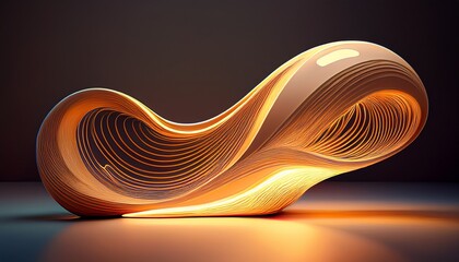 Wall Mural - a glowing organic sculpture with flowing lines emits a warm inviting light on a simple surface