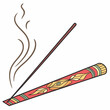 © Sabbir - Burning Agarbatti Incense Stick with Red Yellow Green and Beige Decorated Holder Isolated on White Background