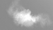 © MAKSYM - Clouds of white smoke or steam with realistic texture on transparent background. Vector smoke to simulate fog, cold breath, magic effect or explosion.