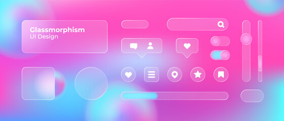 Wall Mural - glassmorphism ui. user interface elements for mobile app. glass texture icons set. vector. simple mo