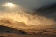 © Michael - Strong desert wind blowing sand in golden sunset light, creating dust clouds over arid landscape