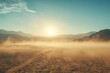 © Michael - Low dusty mist blowing across the desert floor at sunset with mountains in the background