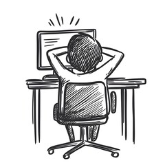 Cartoon sketch illustration of a person relaxing in front of a computer