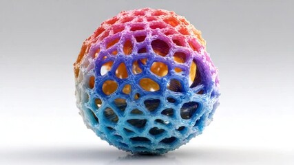 Abstract multicolored 3D sphere with intricate lattice structure and fluid transitions