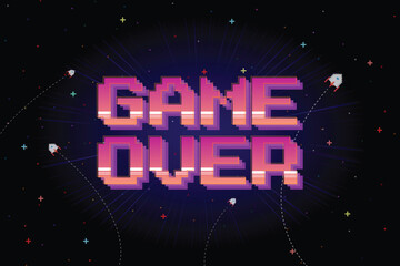 Wall Mural - game over. retro futurism sci-fi background. glowing neon grid. and stars from vintage arcade comput