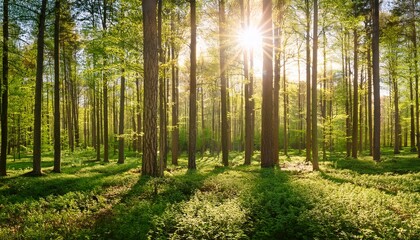  65 5000 forest in spring with bright sun shining through the trees