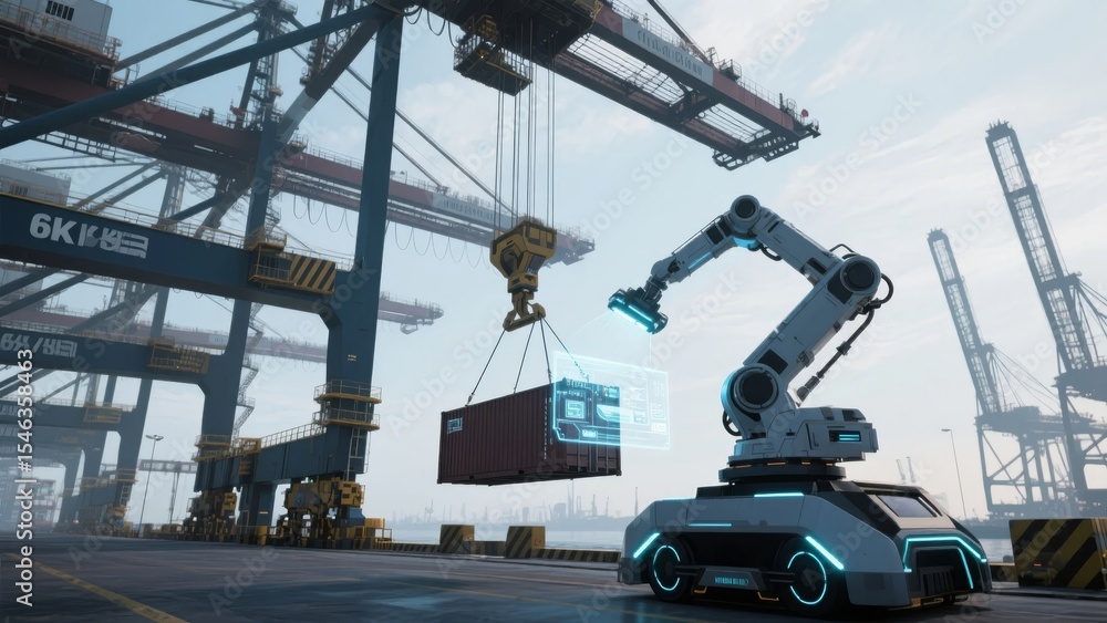 Autonomous Robot Loading Container at Port Stock Photo | Adobe Stock