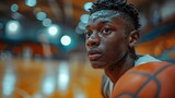 A young athlete, visibly focused and mentally preparing, sits with a basketball, emanating determination and the spirit of sportsmanship, highlighting the journey to success.