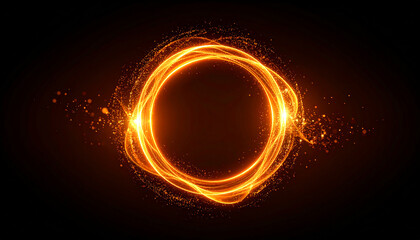 Wall Mural - neon energy sphere of particles and waves of magical glowing. abstract round shape in orange tones