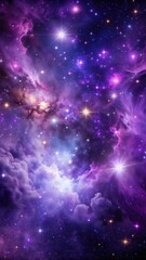 Wall Mural - Cosmic dance of stars and nebulas in deep purple galaxy background