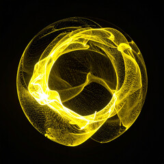 Wall Mural - neon yellow energy sphere of particles and waves of magical glowing. abstract round shape.