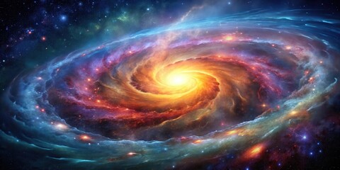 Wall Mural - A swirling galaxy with vibrant hues and delicate tendrils of gas and dust