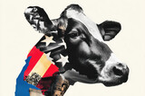 American cow collage with USA flag and paper cutout elements American cow collage with USA flag and paper cutout elements