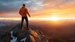 © svastix - This exhilarating photo shows a lone adventurer standing on a mountain peak, embracing the breathtaking view at sunrise, symbolizing exploration and the spirit of adventure.