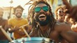 © Larisa AI - A vibrant scene filled with laughter and joy as a drummer plays energetically while surrounded by an enthusiastic crowd, embodying the spirit of celebration and community togetherness.