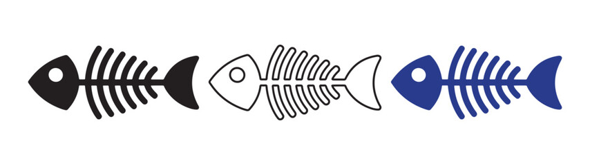 Fish and fishbone icon. Skeleton fish. Fish bone icon. Line art vector. Illustration EPS 10