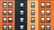 © Phakawan - A vibrant and modern architectural facade featuring contrasting colors of orange, black, and yellow with symmetrical window placements, showcasing urban design and contemporary living aesthetics.