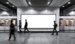 © index74 - A group of people walk past a large white billboard in a subway station