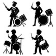 © Lutfor - Silhouette illustrations of children playing drums and conducting in various poses and outfits