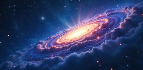 Wall Mural - Mysterious swirling nebula in deep blue, cosmic dust and stars evoke a sense of destiny and the unknown, celestial wonder, abstract fate , science fiction, deep blue, background