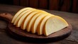 © Digistock - Sliced smoked cheese arranged on a wooden cutting board for a rustic presentation